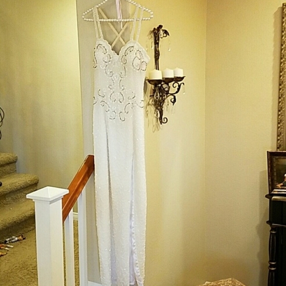 White Beaded Evening Dress - Picture 1 of 5